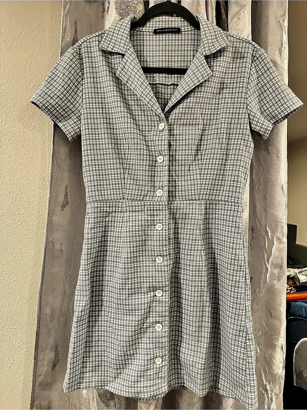 Brandy Melville Leanne Dress Checkered Mini Gray & White